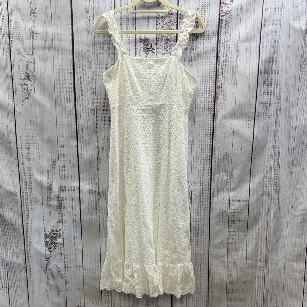Lulu's Sincere Sweetheart White Cream Eyelet Lace Ruffled Midi Dress Size Medium - Picture 5 of 13